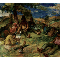 P.Bak János: Ebéd a mezőn (1946), olaj vászon, 75x99 cm