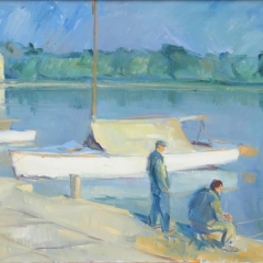 Sáros András: Keszthelyi part (1963), olaj, vászon, 60x80 cm